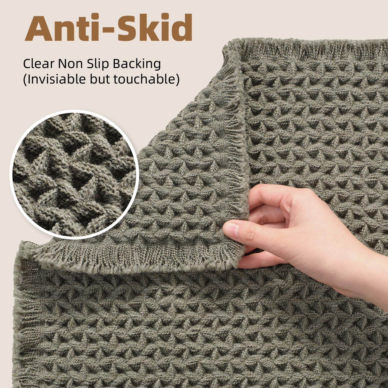 PADOOR Checkered Bath Mat, Super Absorbent Non Slip Bath Mats for Bathroom Floor 3D Two Tone Woven Bathroom Mat with Tassels Machine Washable Bathroom Rugs Beside Tub, 17" x 24", Brown & Cream