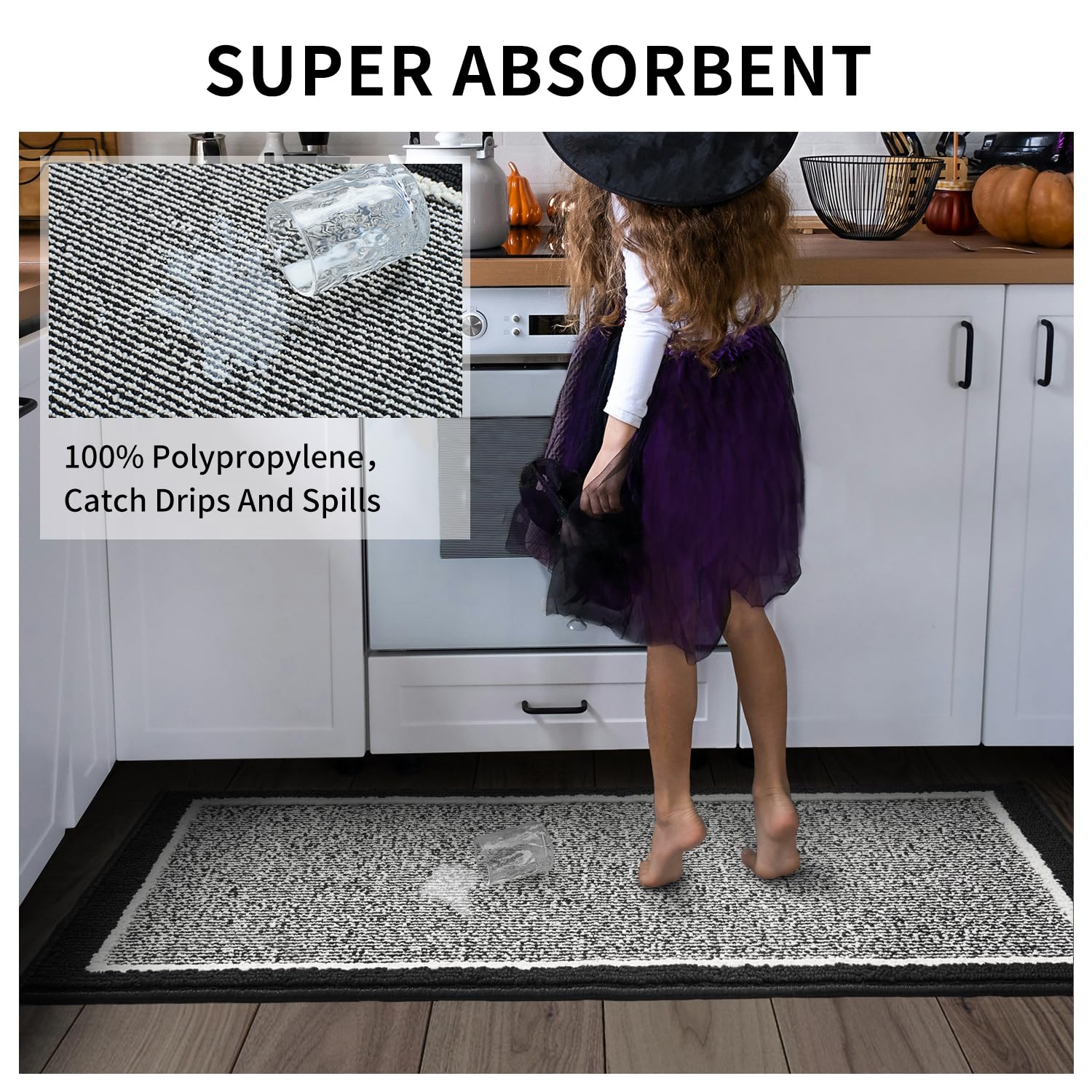 PADOOR Kitchen-Mats for Floor 100% Polypropylene Kitchen Rugs Non Slip Washable, Durable Dirt Resist Half Circle Rug TPR Backed Kitchen Floor Mat, 18"x28", Beige