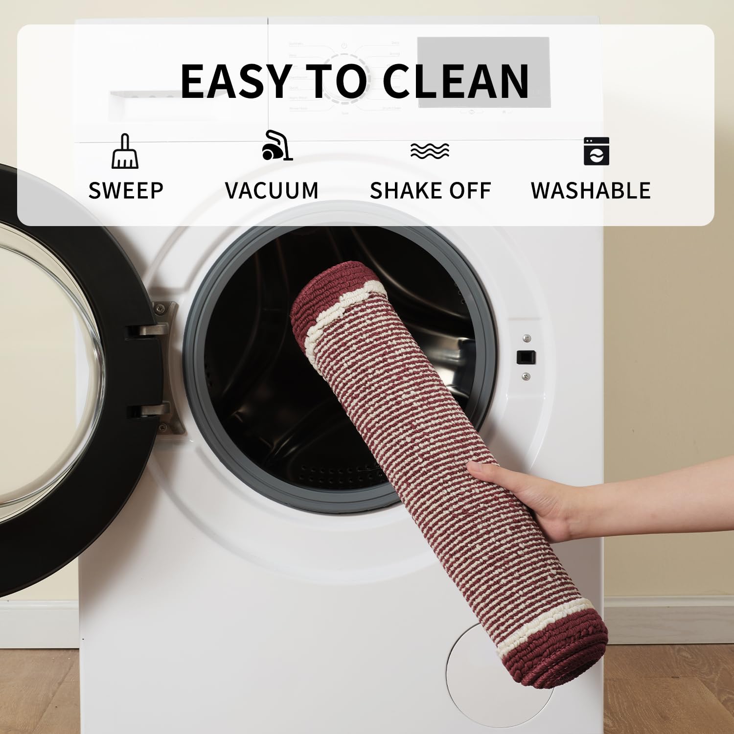 PADOOR Kitchen-Mats for Floor 100% Polypropylene Kitchen Rugs Non Slip Washable, Durable Dirt Resist Half Circle Rug TPR Backed Kitchen Floor Mat, 18"x28", Beige