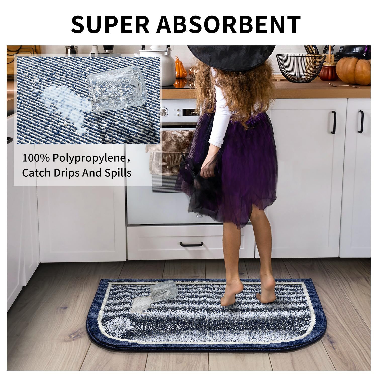 PADOOR Kitchen-Mats for Floor 100% Polypropylene Kitchen Rugs Non Slip Washable, Durable Dirt Resist Half Circle Rug TPR Backed Kitchen Floor Mat, 18"x28", Beige