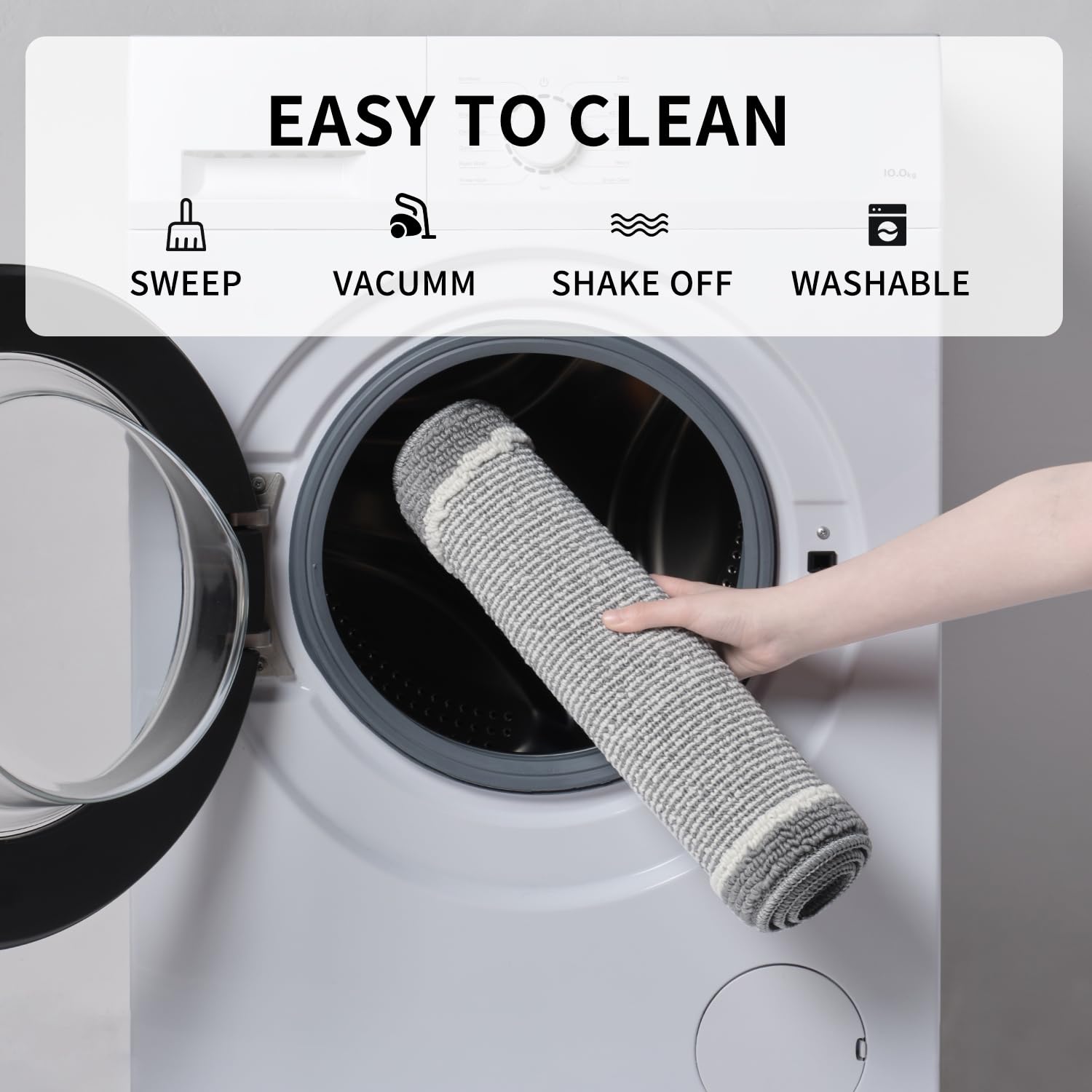 PADOOR Kitchen-Mats for Floor 100% Polypropylene Kitchen Rugs Non Slip Washable, Durable Dirt Resist Half Circle Rug TPR Backed Kitchen Floor Mat, 18"x28", Beige