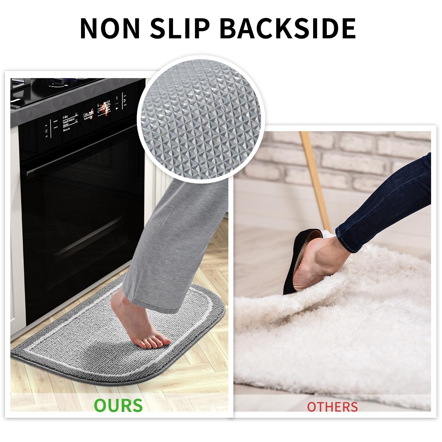 PADOOR Kitchen-Mats for Floor 100% Polypropylene Kitchen Rugs Non Slip Washable, Durable Dirt Resist Half Circle Rug TPR Backed Kitchen Floor Mat, 18"x28", Beige