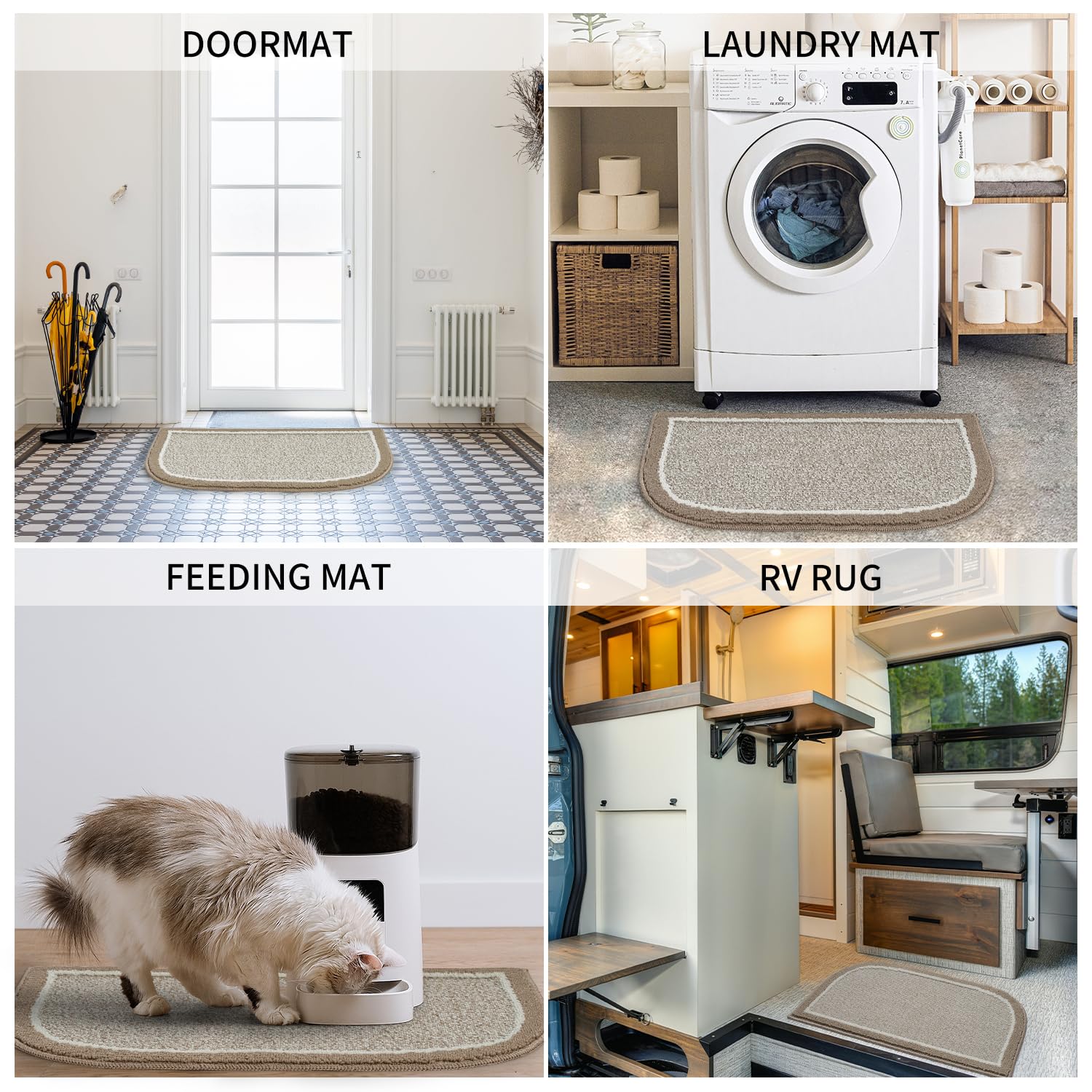 PADOOR Kitchen-Mats for Floor 100% Polypropylene Kitchen Rugs Non Slip Washable, Durable Dirt Resist Half Circle Rug TPR Backed Kitchen Floor Mat, 18"x28", Beige