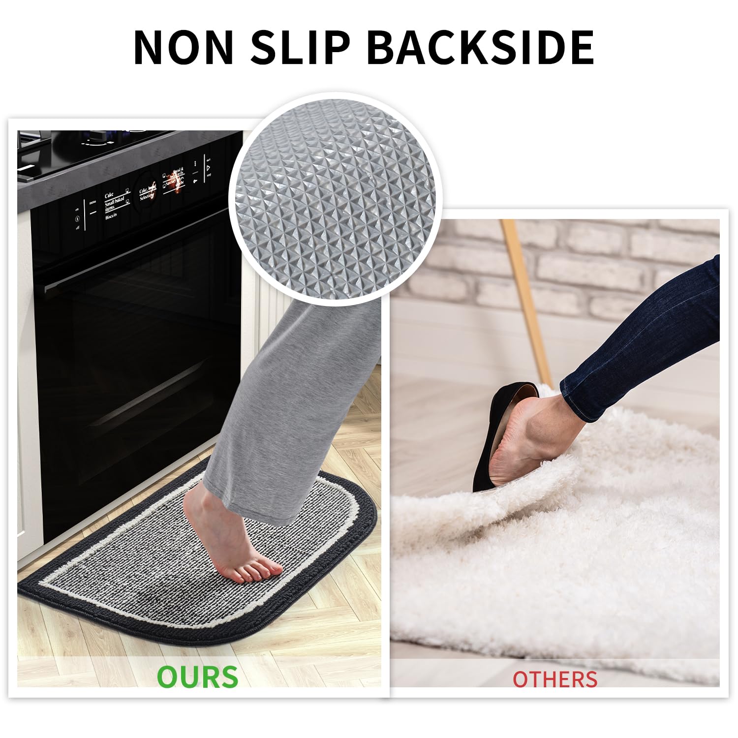 PADOOR Kitchen-Mats for Floor 100% Polypropylene Kitchen Rugs Non Slip Washable, Durable Dirt Resist Half Circle Rug TPR Backed Kitchen Floor Mat, 18"x28", Beige