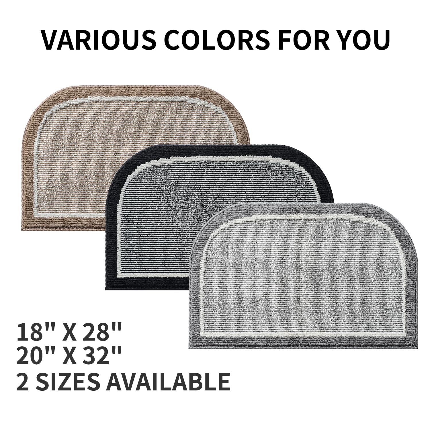 PADOOR Kitchen-Mats for Floor 100% Polypropylene Kitchen Rugs Non Slip Washable, Durable Dirt Resist Half Circle Rug TPR Backed Kitchen Floor Mat, 18"x28", Beige