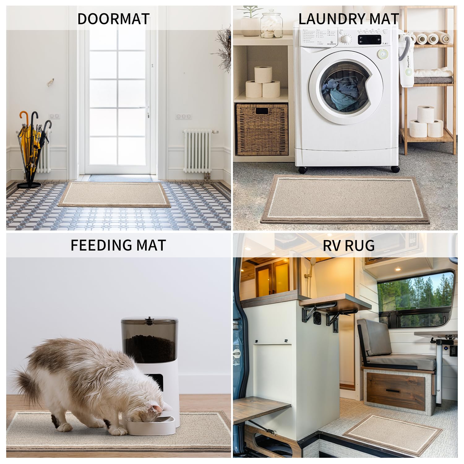 PADOOR Kitchen-Mats for Floor 100% Polypropylene Kitchen Rugs Non Slip Washable, Durable Dirt Resist Half Circle Rug TPR Backed Kitchen Floor Mat, 18"x28", Beige