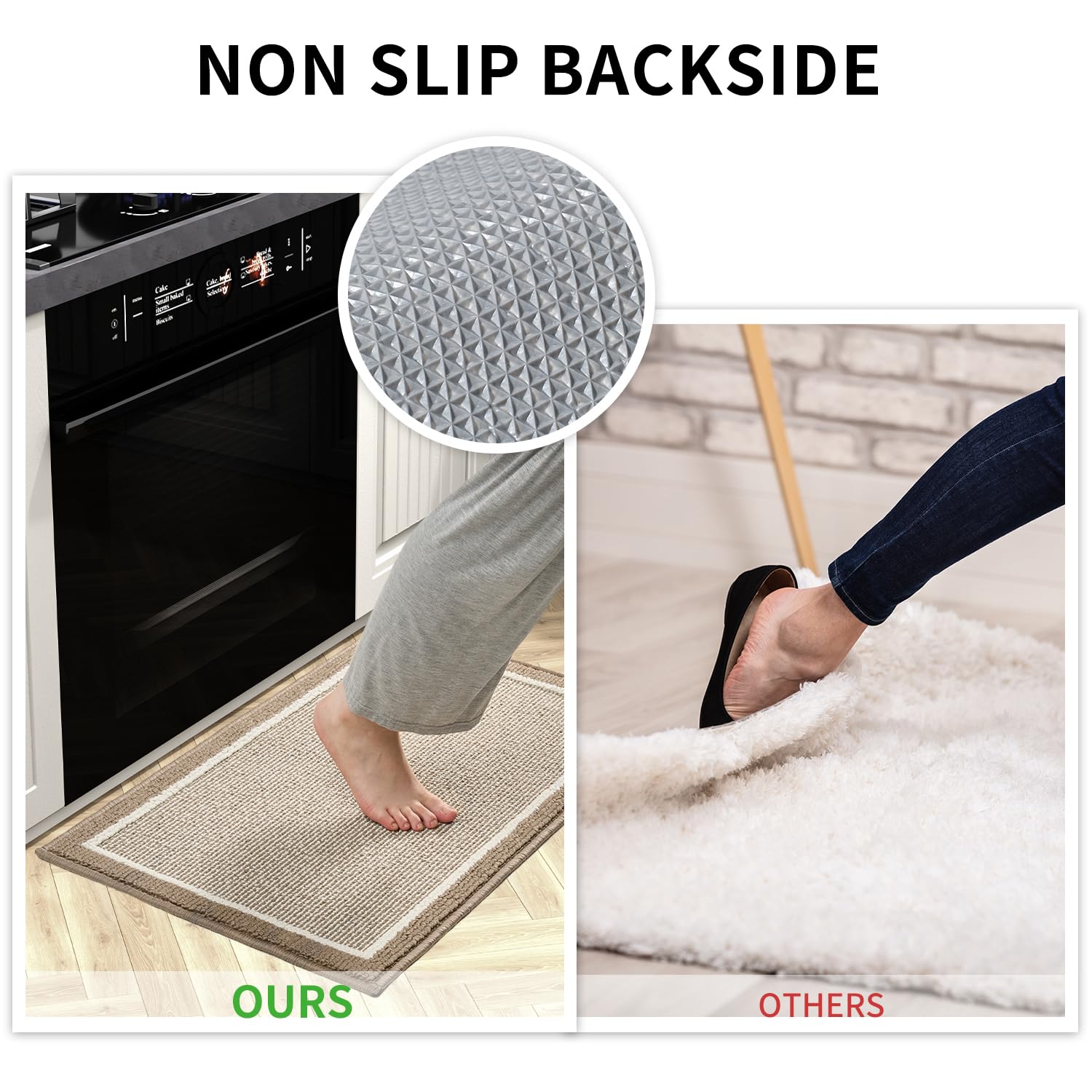 PADOOR Kitchen-Mats for Floor 100% Polypropylene Kitchen Rugs Non Slip Washable, Durable Dirt Resist Half Circle Rug TPR Backed Kitchen Floor Mat, 18"x28", Beige