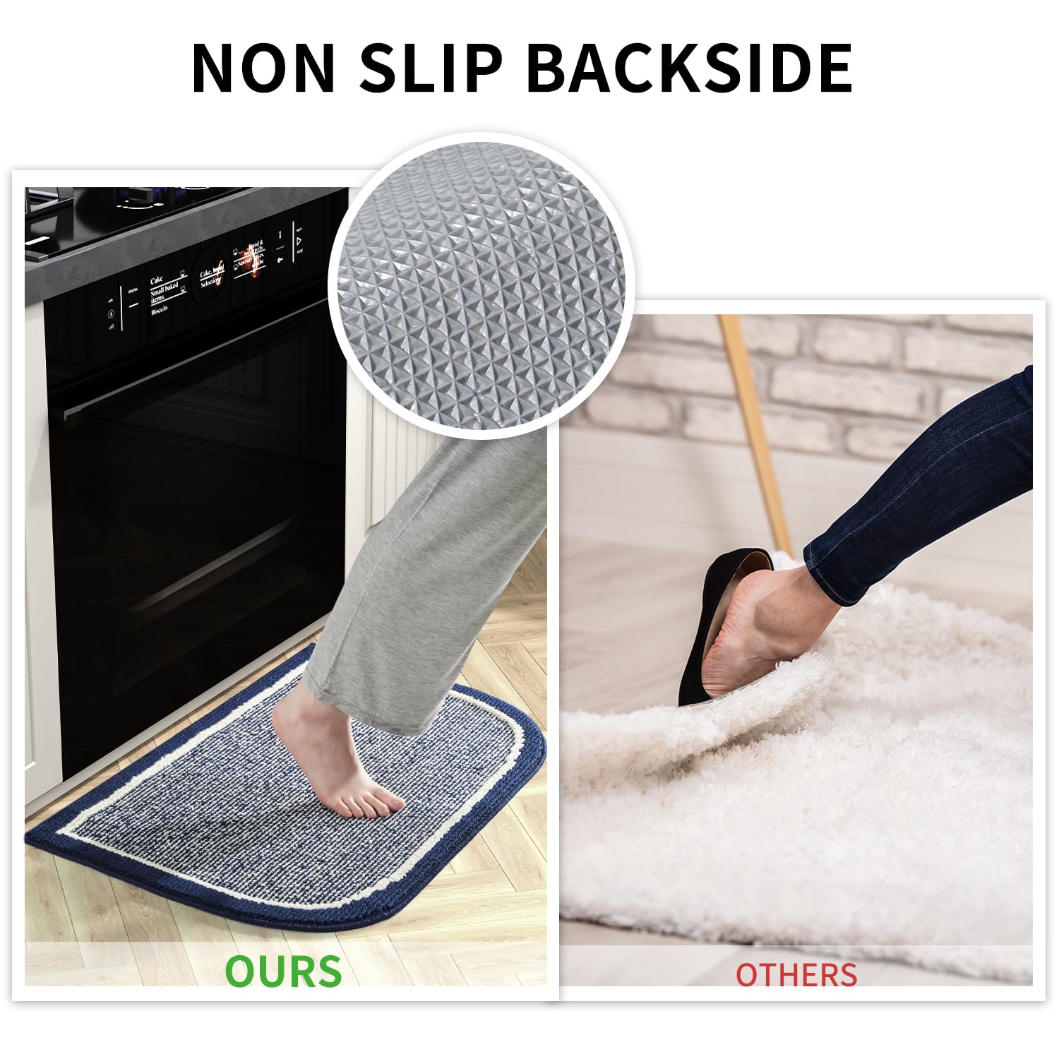 PADOOR Kitchen-Mats for Floor 100% Polypropylene Kitchen Rugs Non Slip Washable, Durable Dirt Resist Half Circle Rug TPR Backed Kitchen Floor Mat, 18"x28", Beige