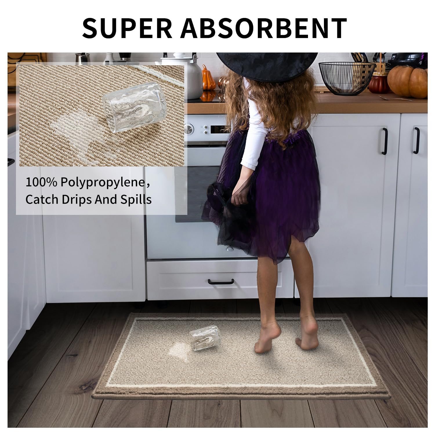 PADOOR Kitchen-Mats for Floor 100% Polypropylene Kitchen Rugs Non Slip Washable, Durable Dirt Resist TPR Backed Kitchen Floor Mat, 20"x32", Beige