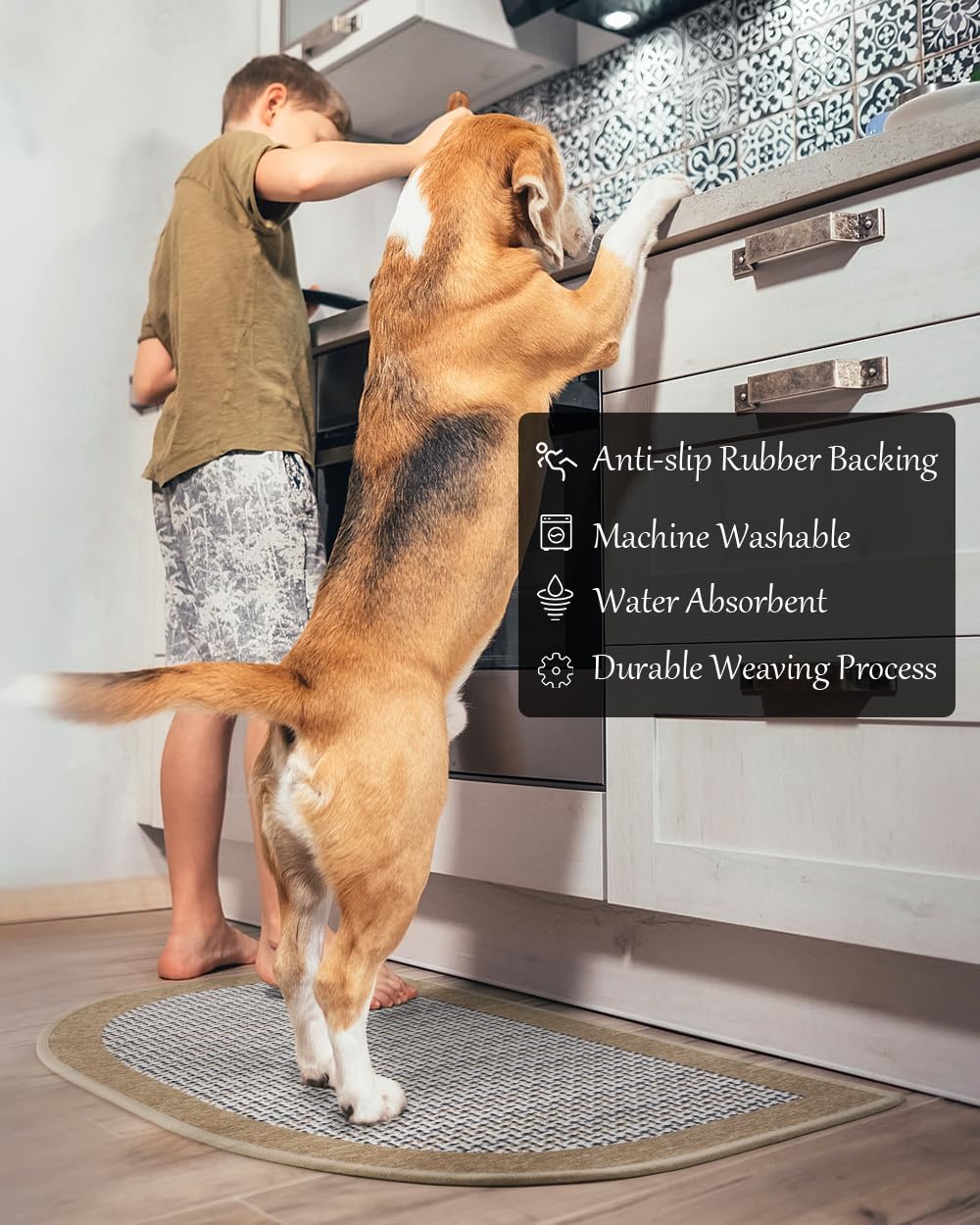 PADOOR Kitchen Mats for Floor, Kitchen Rugs Non Slip Washable, Rubber Backed Kitchen Runner Super Absorbent Kitchen Floor Mat Sink Rug, 20”x47” Grey