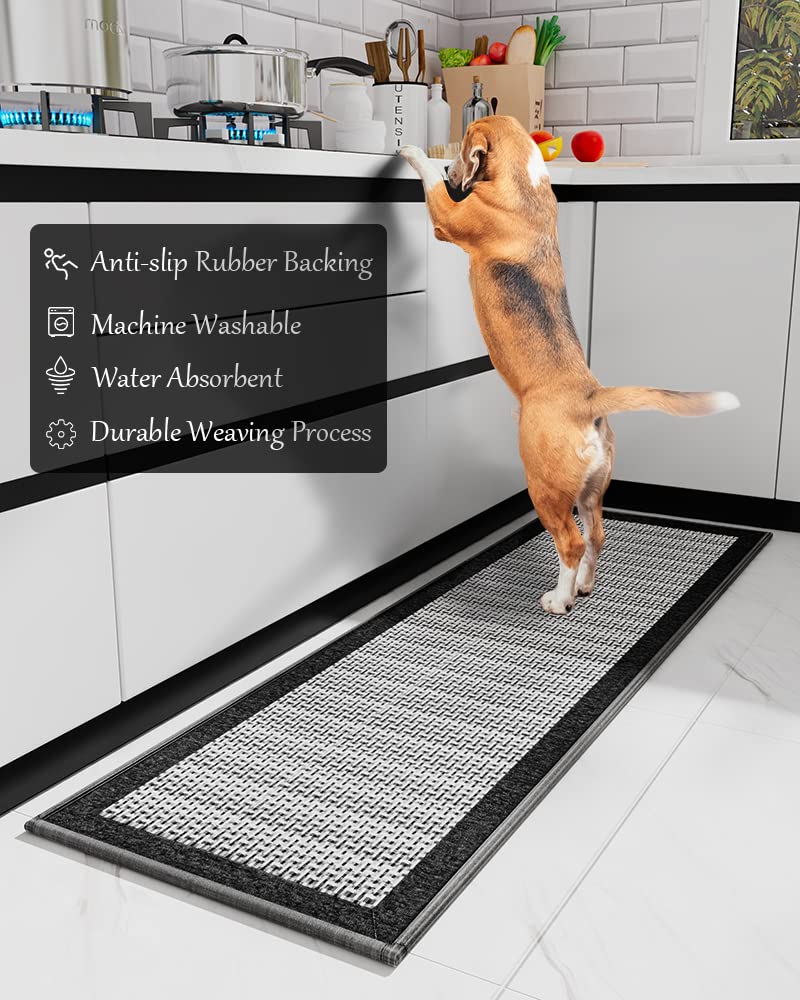 PADOOR Kitchen Mats for Floor, Kitchen Rugs Non Slip Washable, Rubber Backed Kitchen Runner Super Absorbent Kitchen Floor Mat Sink Rug, 20”x47” Grey