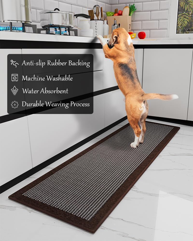 PADOOR Kitchen Mats for Floor, Kitchen Rugs Non Slip Washable, Rubber Backed Kitchen Runner Super Absorbent Kitchen Floor Mat Sink Rug, 20”x47” Grey