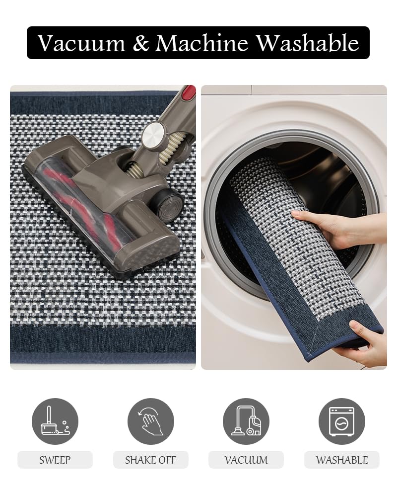 PADOOR Kitchen Mats for Floor, Kitchen Rugs Non Slip Washable, Rubber Backed Kitchen Runner Super Absorbent Kitchen Floor Mat Sink Rug, 20”x47” Grey