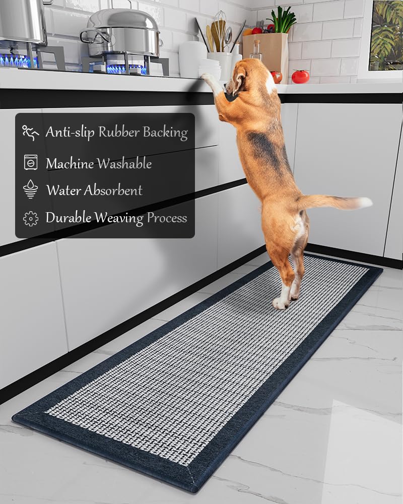 PADOOR Kitchen Mats for Floor, Kitchen Rugs Non Slip Washable, Rubber Backed Kitchen Runner Super Absorbent Kitchen Floor Mat Sink Rug, 20”x47” Grey