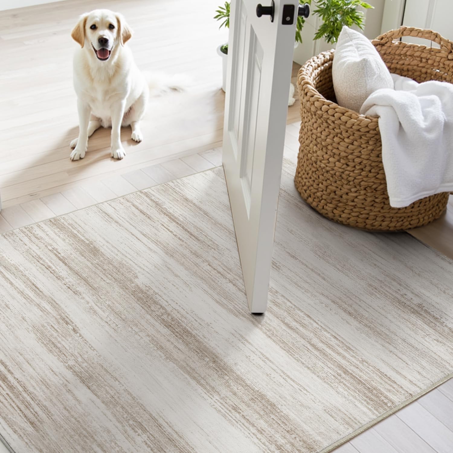 PADOOR Modern Abstract Runner Rug - 2x6 Washable Hallway Rugs, Ultra Soft Non-Slip Low Pile Floor Rugs for Hallway Entryway Kitchen Bedroom Bedside Laundry Room Grey