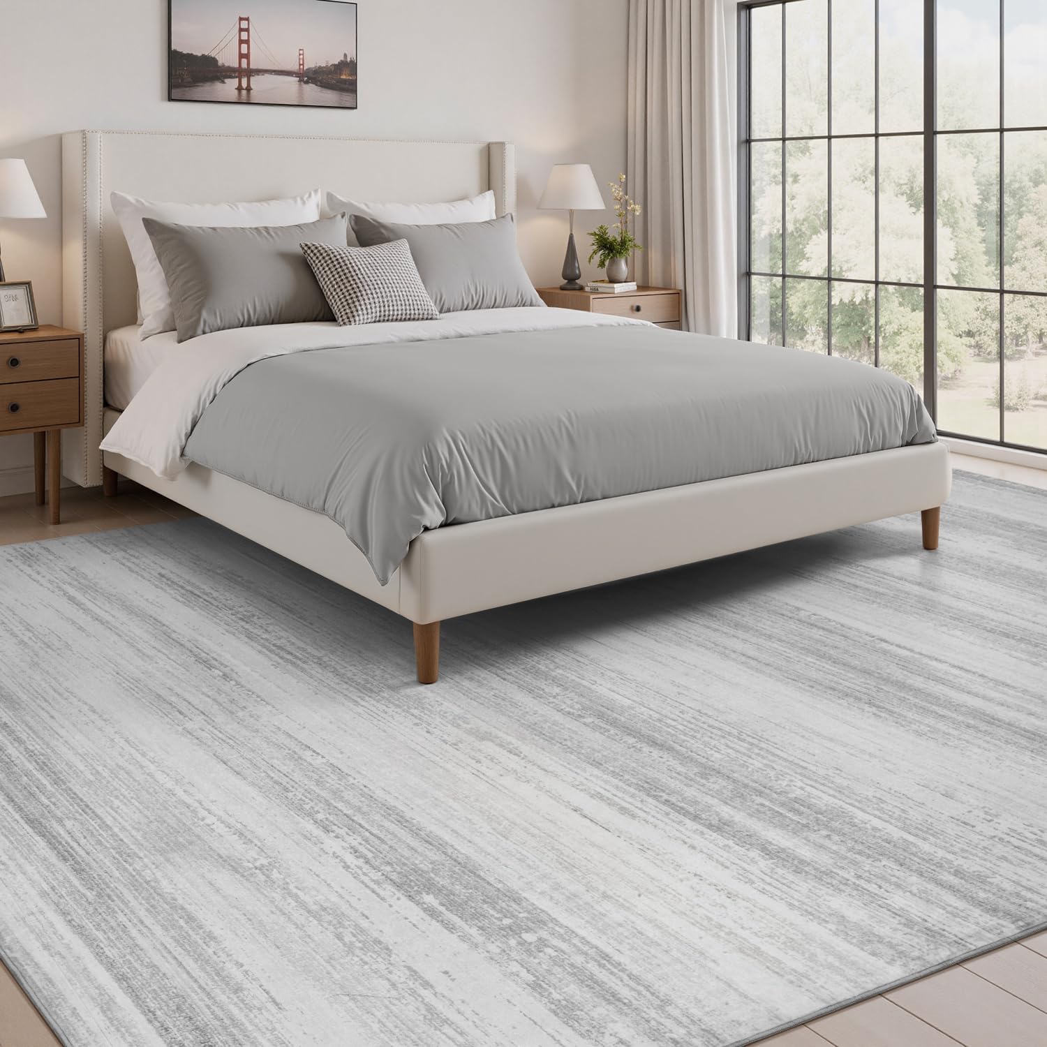 PADOOR Modern Abstract Runner Rug - 2x6 Washable Hallway Rugs, Ultra Soft Non-Slip Low Pile Floor Rugs for Hallway Entryway Kitchen Bedroom Bedside Laundry Room Grey