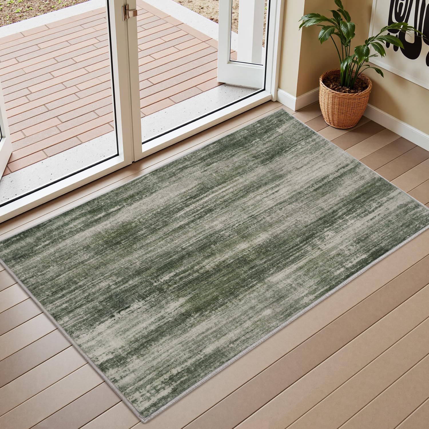 PADOOR Modern Abstract Runner Rug - 2x6 Washable Hallway Rugs, Ultra Soft Non-Slip Low Pile Floor Rugs for Hallway Entryway Kitchen Bedroom Bedside Laundry Room Grey