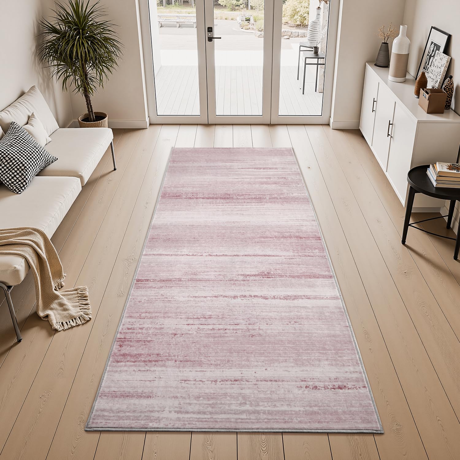 PADOOR Modern Abstract Runner Rug - 2x6 Washable Hallway Rugs, Ultra Soft Non-Slip Low Pile Floor Rugs for Hallway Entryway Kitchen Bedroom Bedside Laundry Room Grey