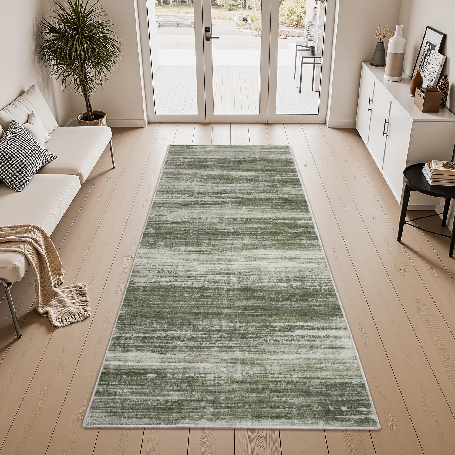 PADOOR Modern Abstract Runner Rug - 2x6 Washable Hallway Rugs, Ultra Soft Non-Slip Low Pile Floor Rugs for Hallway Entryway Kitchen Bedroom Bedside Laundry Room Grey