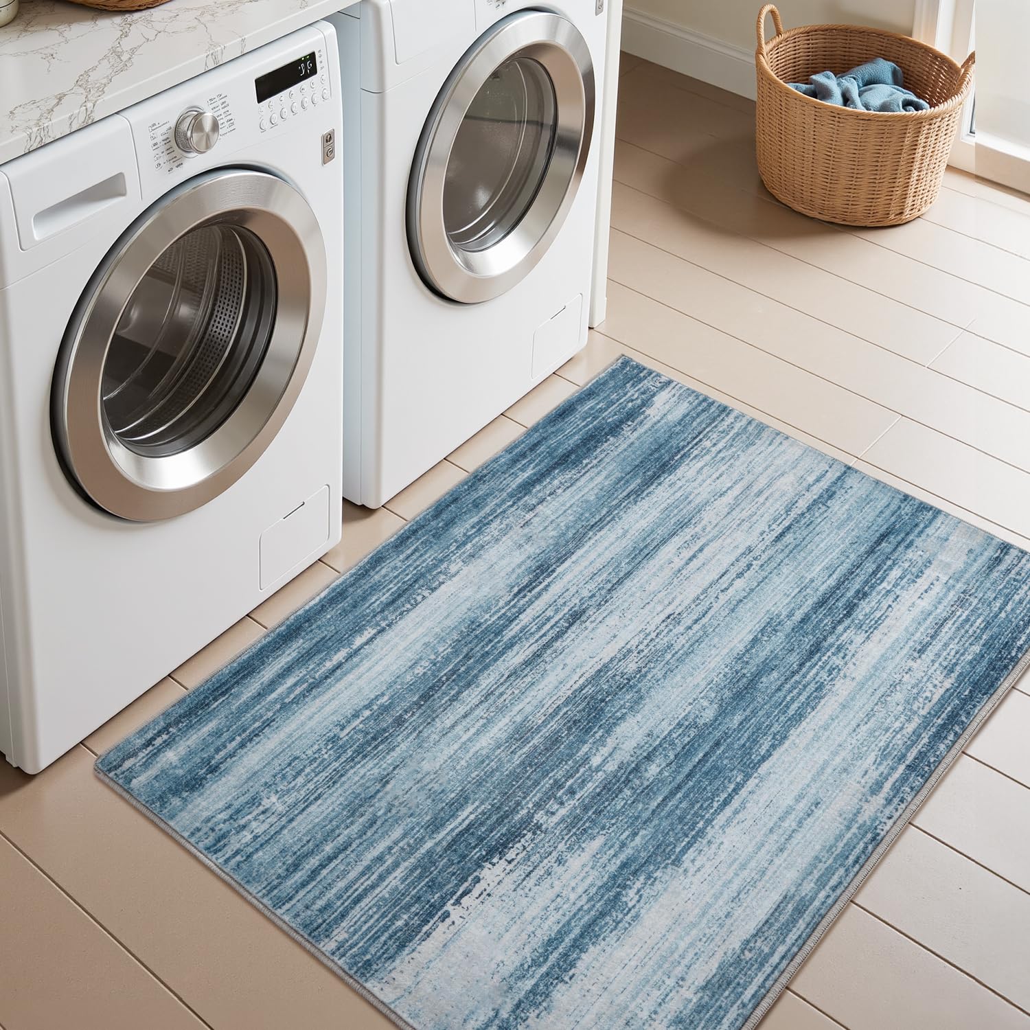 PADOOR Modern Abstract Runner Rug - 2x6 Washable Hallway Rugs, Ultra Soft Non-Slip Low Pile Floor Rugs for Hallway Entryway Kitchen Bedroom Bedside Laundry Room Grey