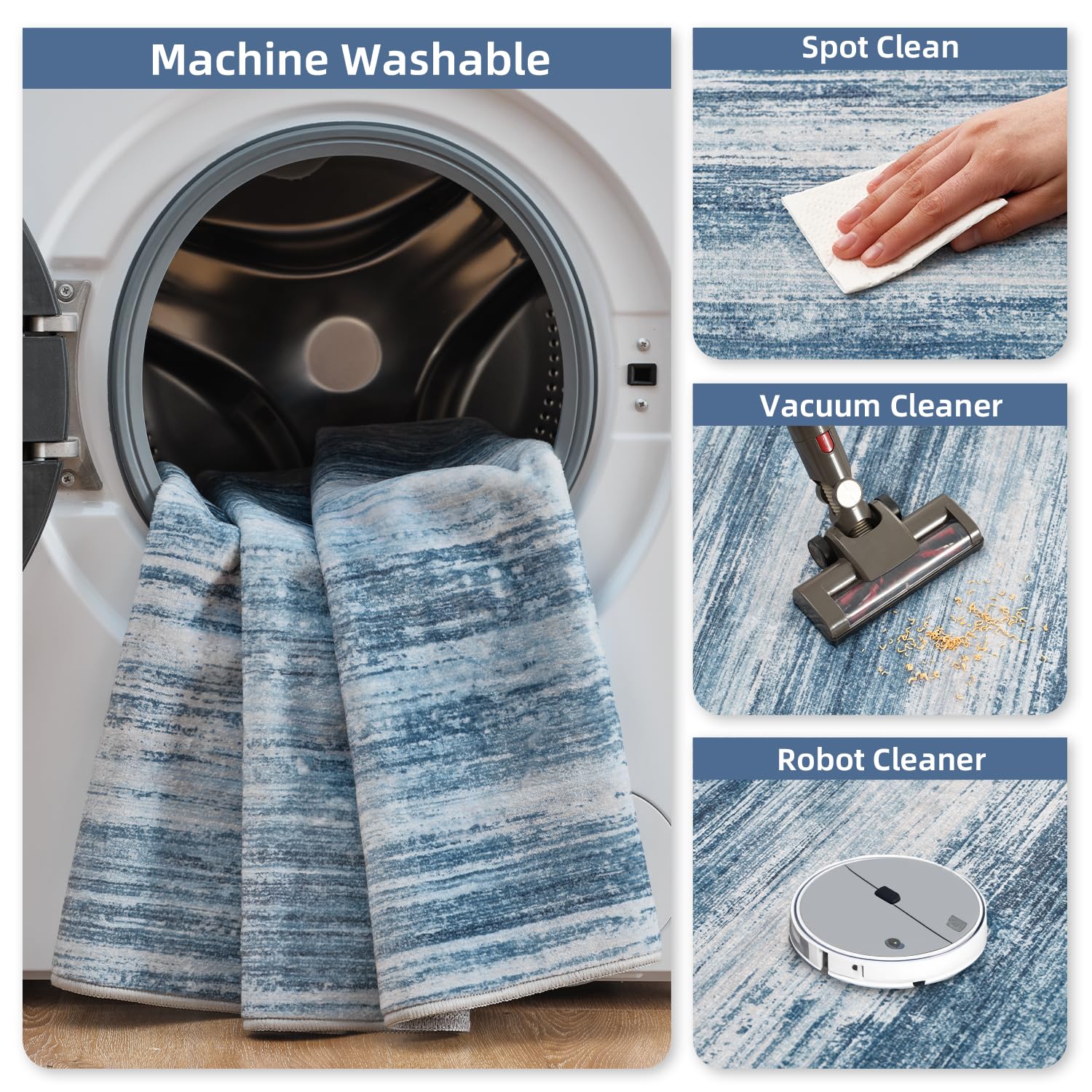 PADOOR Modern Abstract Runner Rug - 2x6 Washable Hallway Rugs, Ultra Soft Non-Slip Low Pile Floor Rugs for Hallway Entryway Kitchen Bedroom Bedside Laundry Room Grey