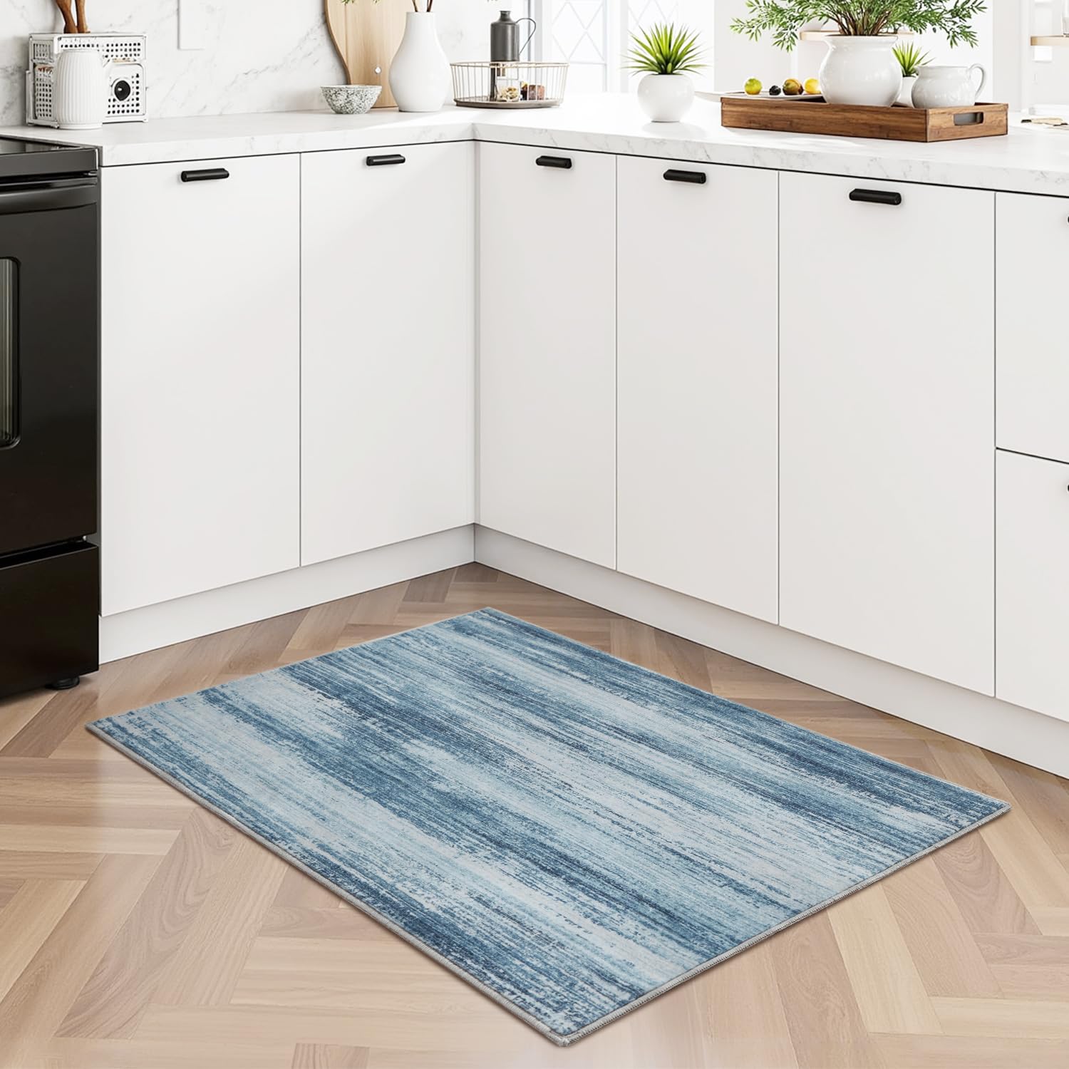 PADOOR Modern Abstract Runner Rug - 2x6 Washable Hallway Rugs, Ultra Soft Non-Slip Low Pile Floor Rugs for Hallway Entryway Kitchen Bedroom Bedside Laundry Room Grey