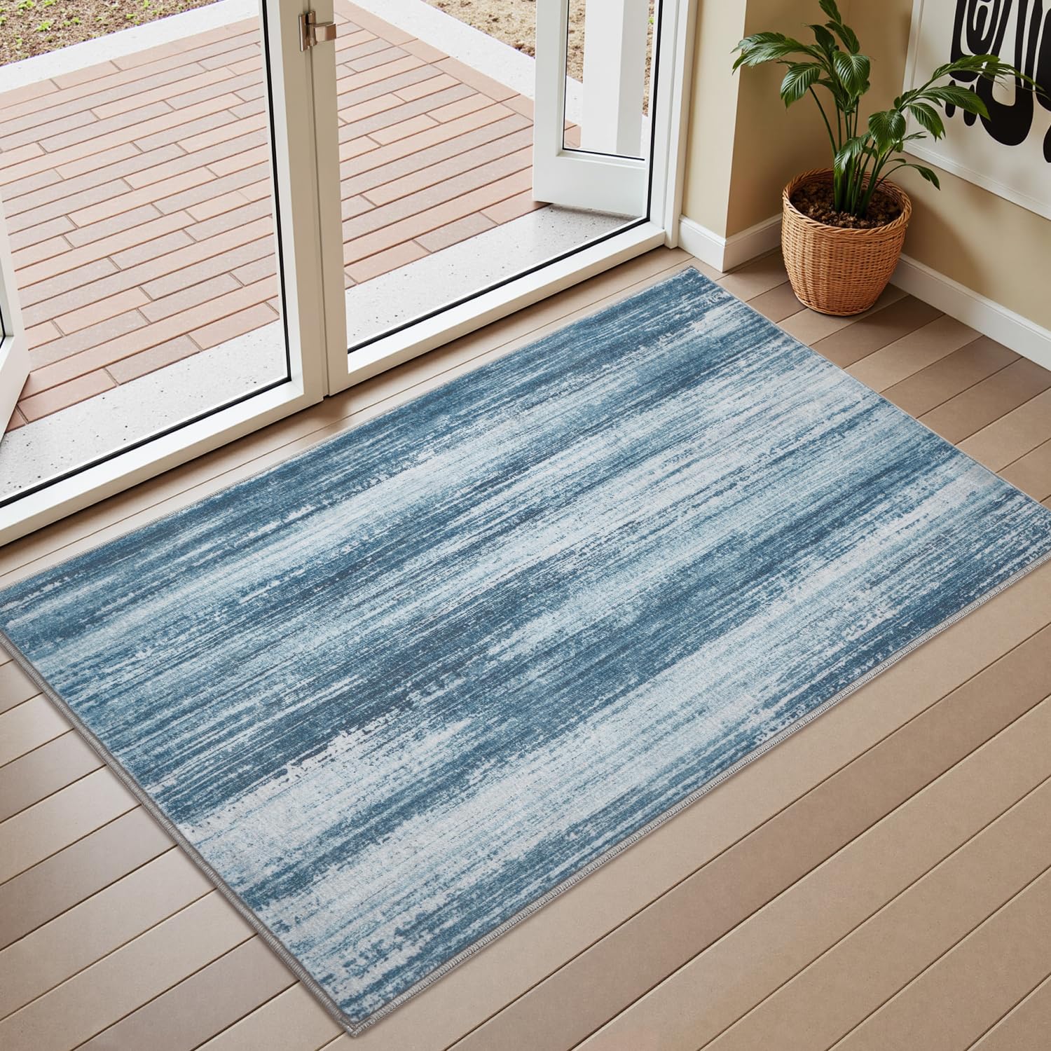 PADOOR Modern Abstract Runner Rug - 2x6 Washable Hallway Rugs, Ultra Soft Non-Slip Low Pile Floor Rugs for Hallway Entryway Kitchen Bedroom Bedside Laundry Room Grey