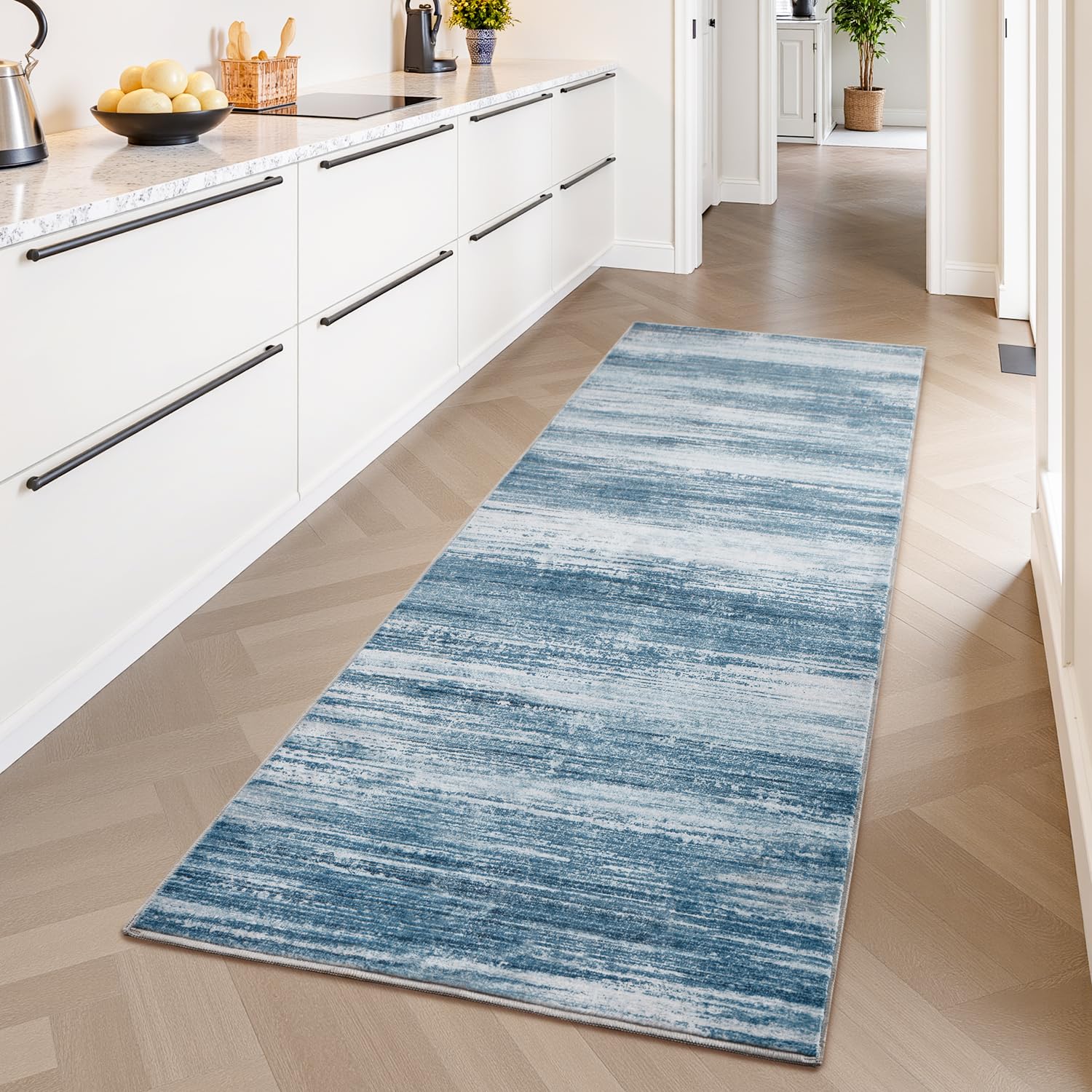 PADOOR Modern Abstract Runner Rug - 2x6 Washable Hallway Rugs, Ultra Soft Non-Slip Low Pile Floor Rugs for Hallway Entryway Kitchen Bedroom Bedside Laundry Room Grey