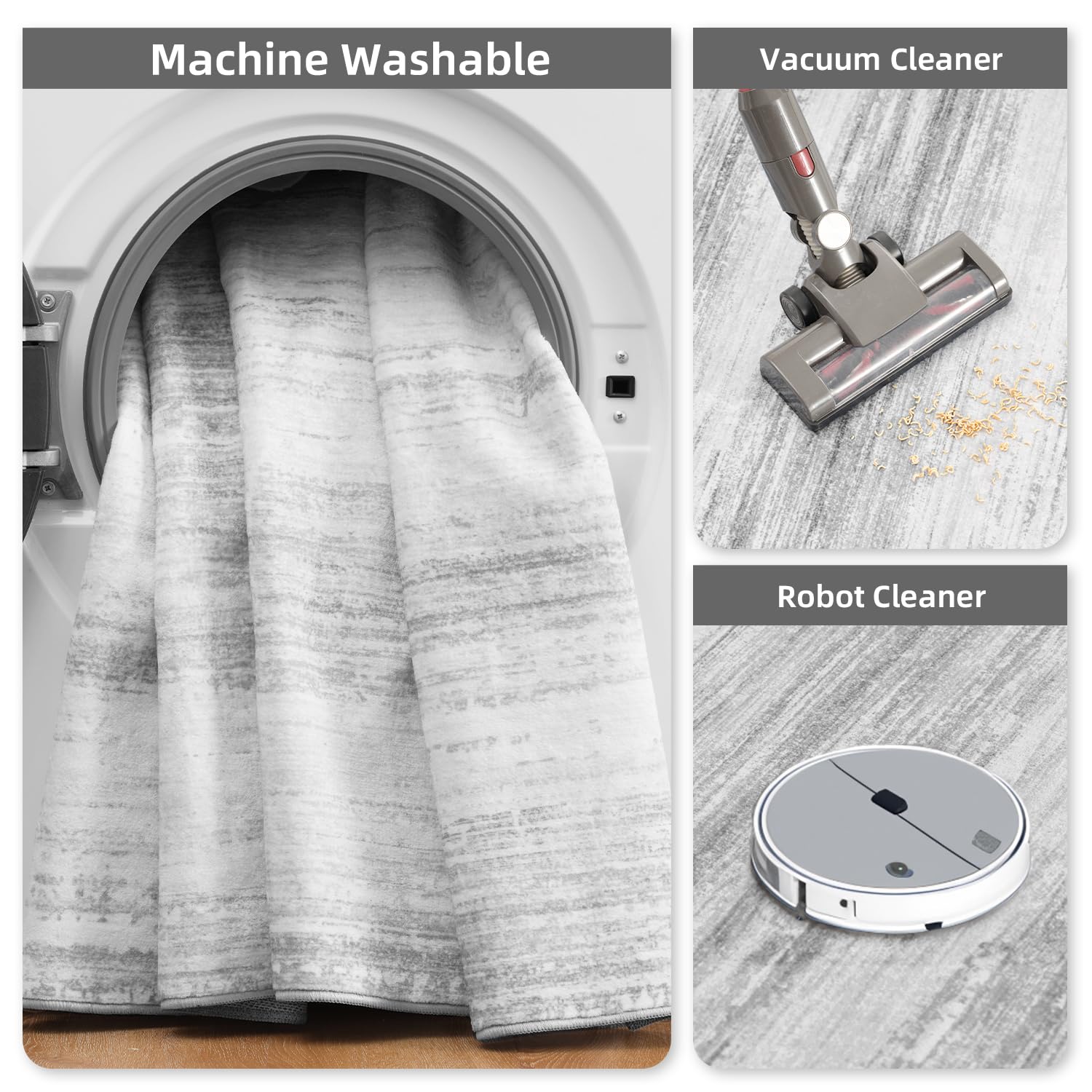 PADOOR Modern Abstract Runner Rug - 2x6 Washable Hallway Rugs, Ultra Soft Non-Slip Low Pile Floor Rugs for Hallway Entryway Kitchen Bedroom Bedside Laundry Room Grey