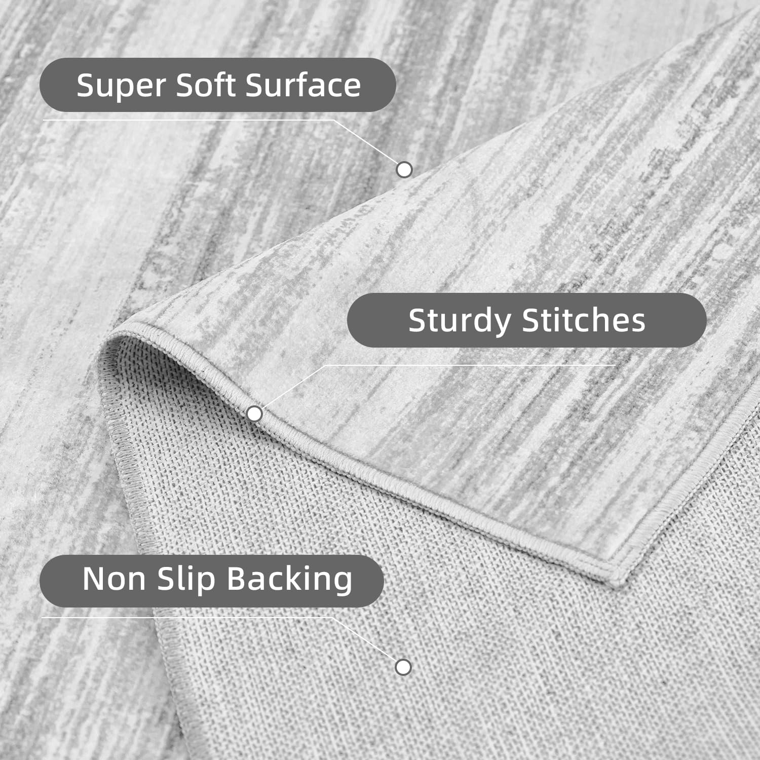 PADOOR Modern Abstract Runner Rug - 2x6 Washable Hallway Rugs, Ultra Soft Non-Slip Low Pile Floor Rugs for Hallway Entryway Kitchen Bedroom Bedside Laundry Room Grey