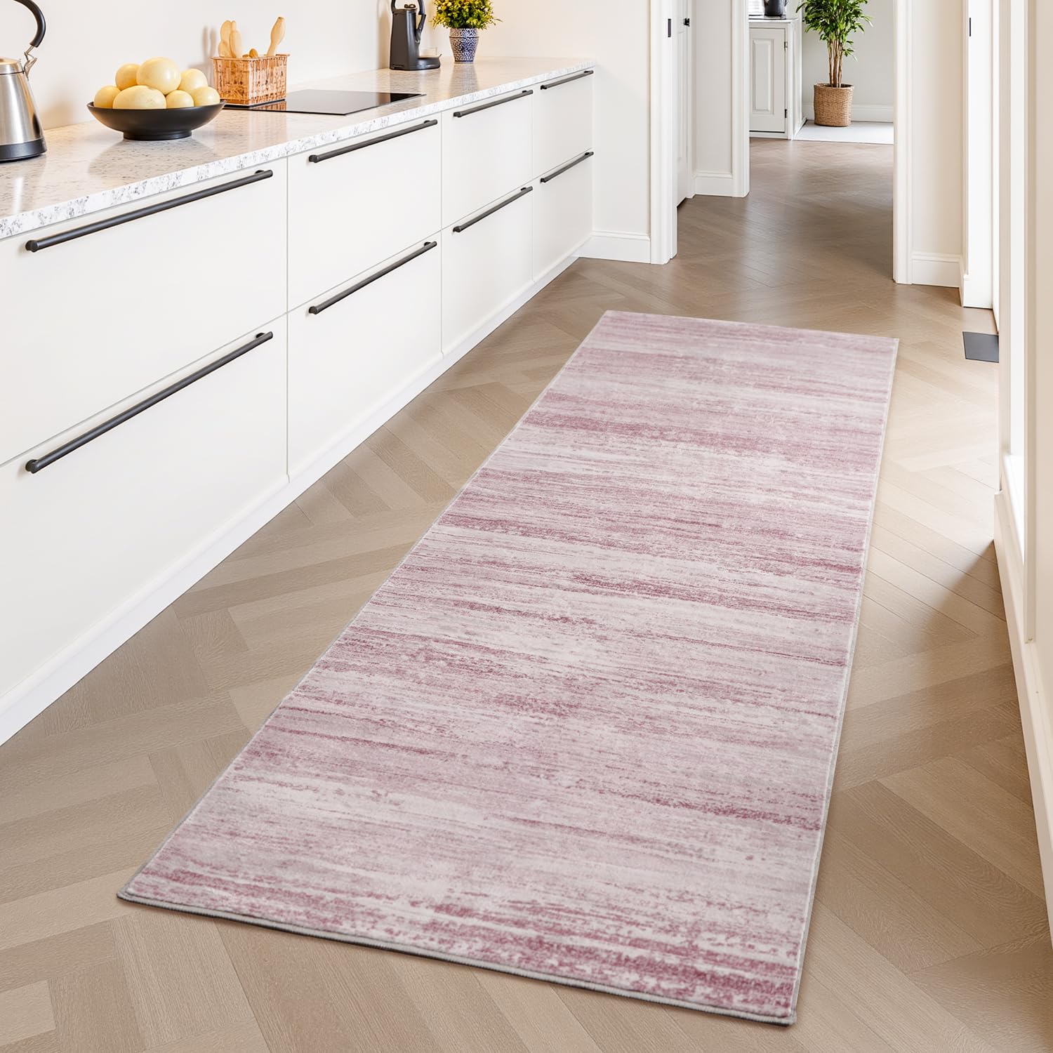 PADOOR Modern Abstract Runner Rug - 2x6 Washable Hallway Rugs, Ultra Soft Non-Slip Low Pile Floor Rugs for Hallway Entryway Kitchen Bedroom Bedside Laundry Room Grey