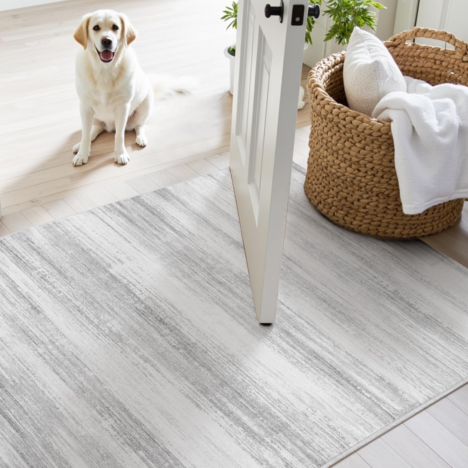 PADOOR Modern Abstract Runner Rug - 2x6 Washable Hallway Rugs, Ultra Soft Non-Slip Low Pile Floor Rugs for Hallway Entryway Kitchen Bedroom Bedside Laundry Room Grey