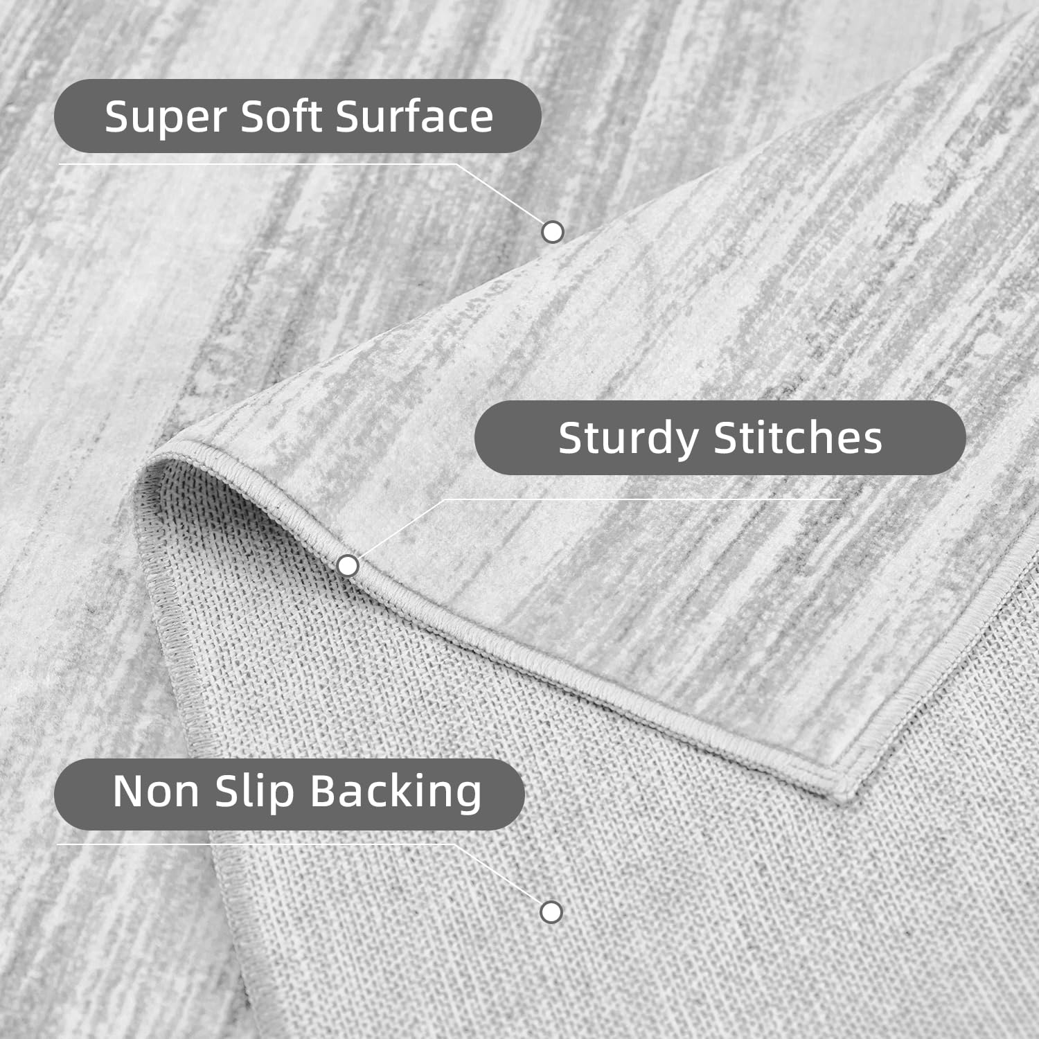 PADOOR Modern Abstract Runner Rug - 2x6 Washable Hallway Rugs, Ultra Soft Non-Slip Low Pile Floor Rugs for Hallway Entryway Kitchen Bedroom Bedside Laundry Room Grey