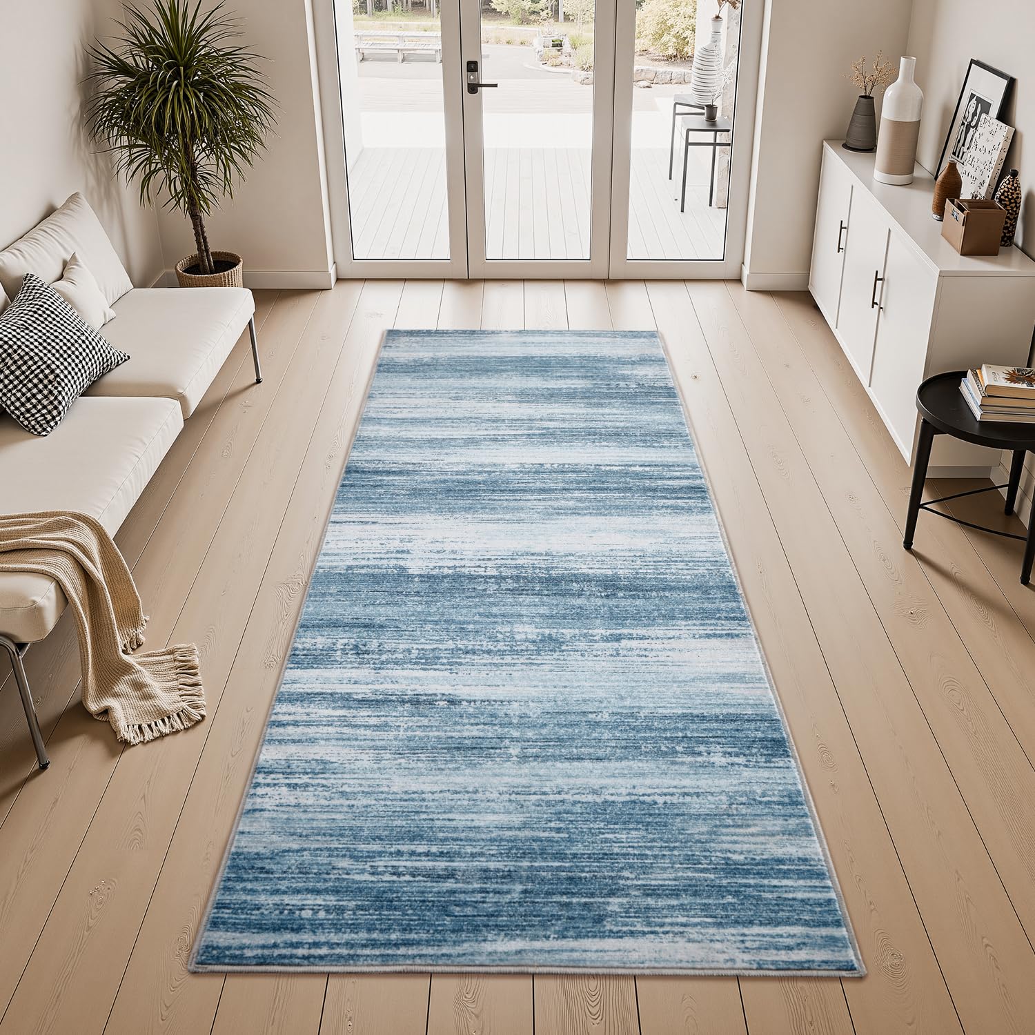 PADOOR Modern Abstract Runner Rug - 2x6 Washable Hallway Rugs, Ultra Soft Non-Slip Low Pile Floor Rugs for Hallway Entryway Kitchen Bedroom Bedside Laundry Room Grey
