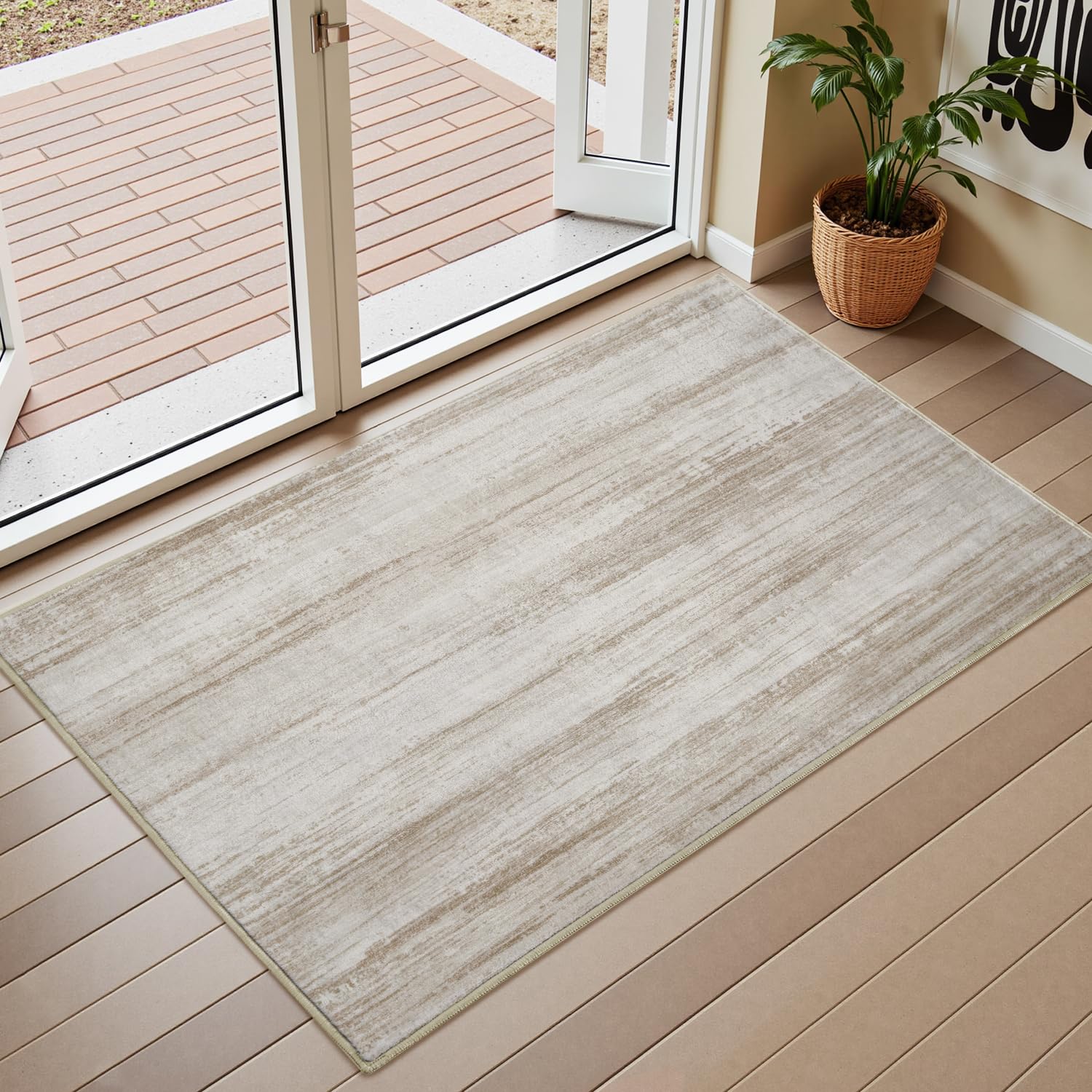 PADOOR Modern Abstract Runner Rug - 2x6 Washable Hallway Rugs, Ultra Soft Non-Slip Low Pile Floor Rugs for Hallway Entryway Kitchen Bedroom Bedside Laundry Room Grey