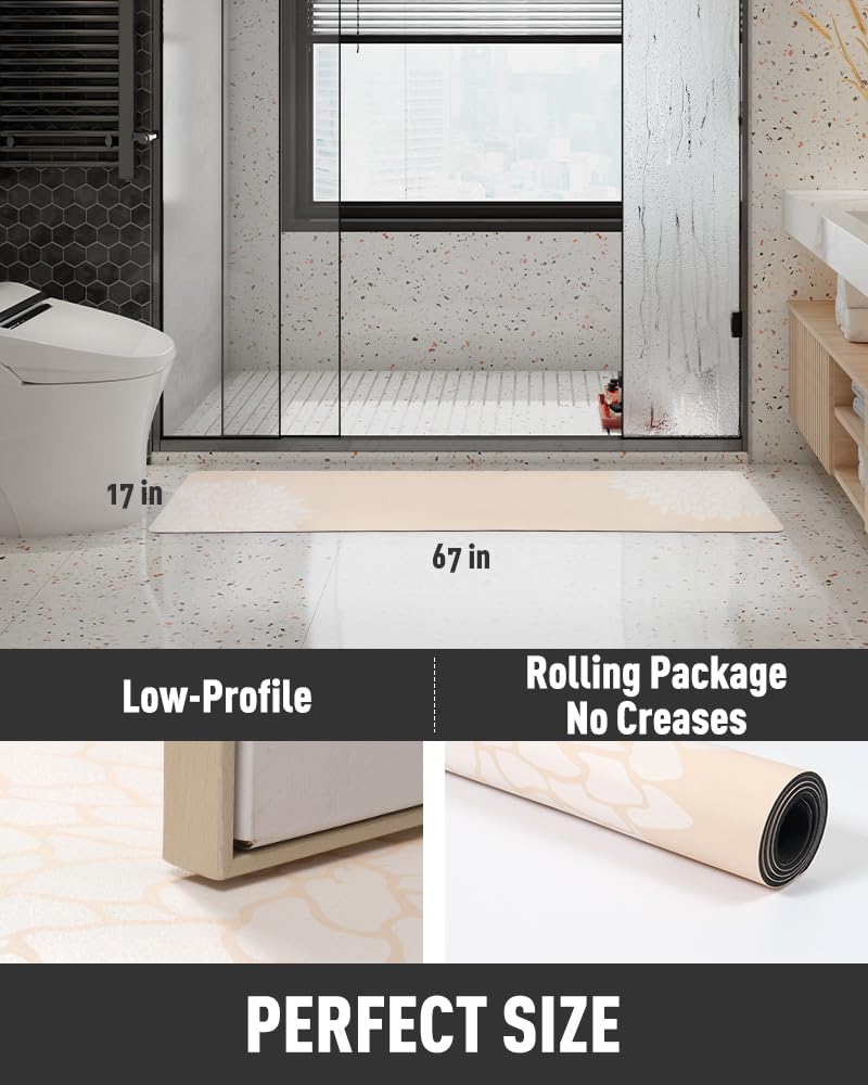 PADOOR-No Stains Bathroom Runner Rug-Bath Mats for Bathroom Non Slip-Super Absorbent Bath Floor Mat Quick Dry Diatomaceous Earth Bath Rug-Large Bathmat-17'' x47''