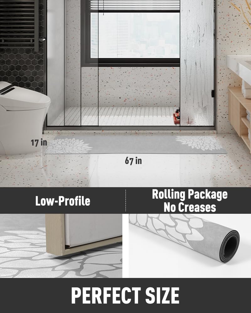 PADOOR-No Stains Bathroom Runner Rug-Bath Mats for Bathroom Non Slip-Super Absorbent Bath Floor Mat Quick Dry Diatomaceous Earth Bath Rug-Large Bathmat-17'' x47''