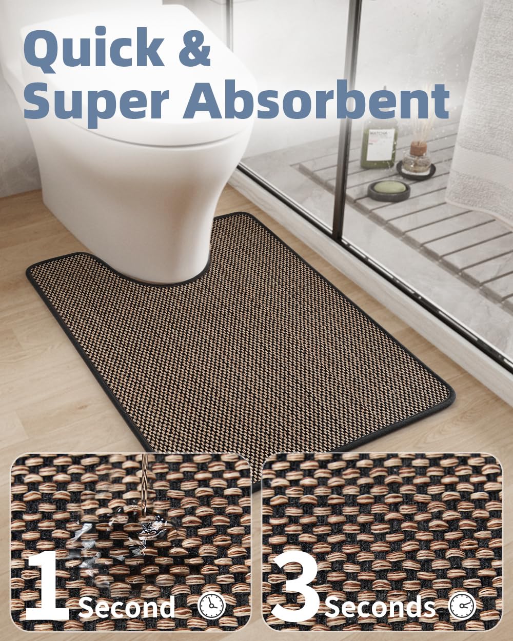 PADOOR Non-Slip Bath Mat With Rubber-Backing, Braided Absorbent Machine Washable Thin Rug for Bathroom Floor, Quick Dry, Fits Under Door, 17''x24'' Beige