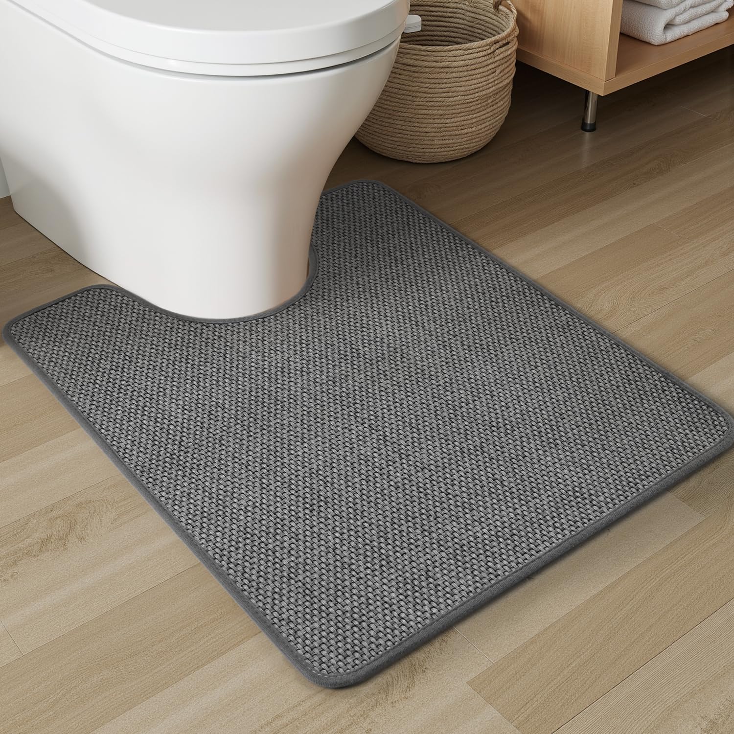 PADOOR Non-Slip Bath Mat With Rubber-Backing, Braided Absorbent Machine Washable Thin Rug for Bathroom Floor, Quick Dry, Fits Under Door, 17''x24'' Beige