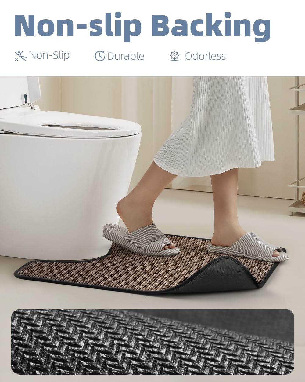 PADOOR Non-Slip Bath Mat With Rubber-Backing, Braided Absorbent Machine Washable Thin Rug for Bathroom Floor, Quick Dry, Fits Under Door, 17''x24'' Beige