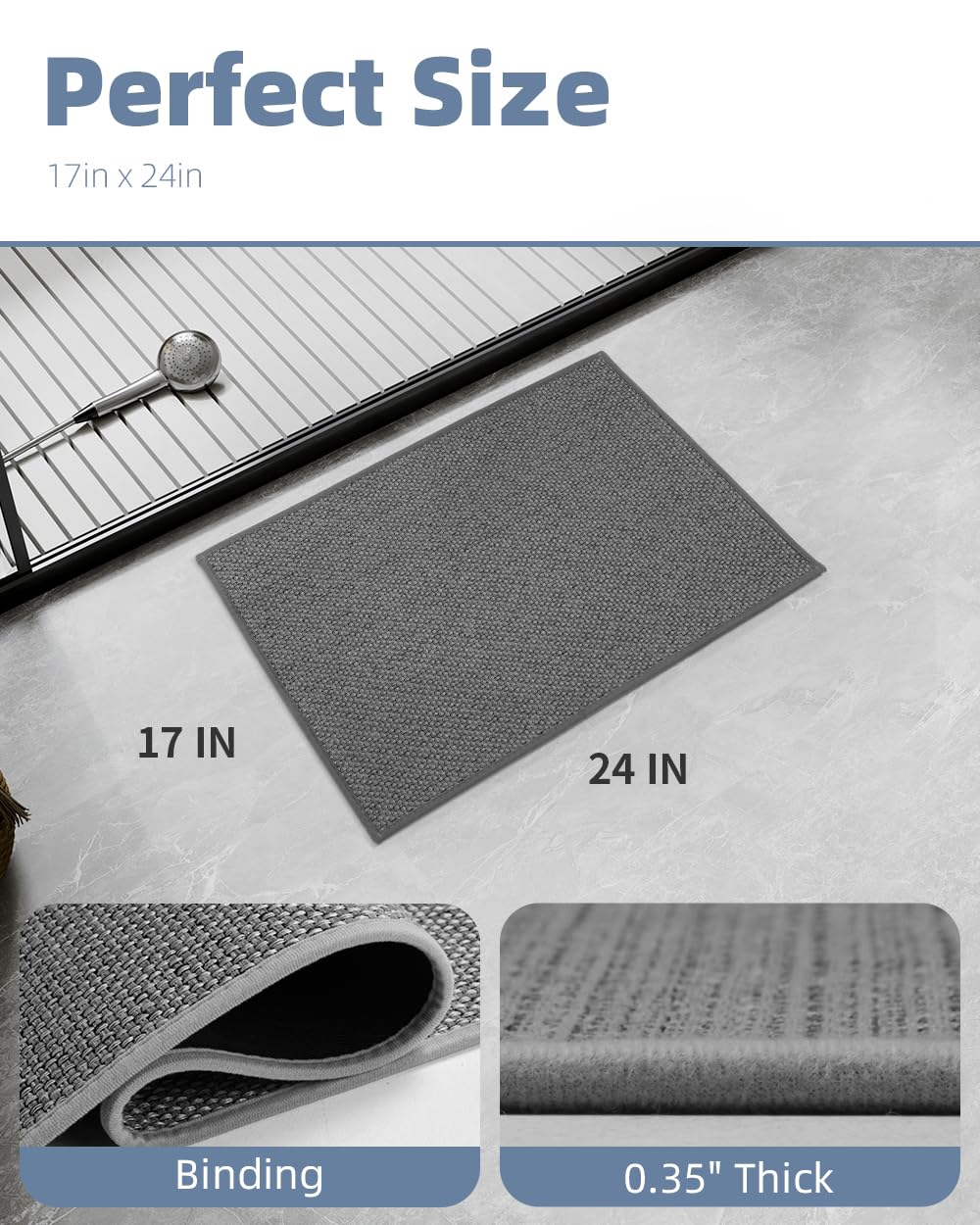 PADOOR Non-Slip Bath Mat With Rubber-Backing, Braided Absorbent Machine Washable Thin Rug for Bathroom Floor, Quick Dry, Fits Under Door, 17''x24'' Beige