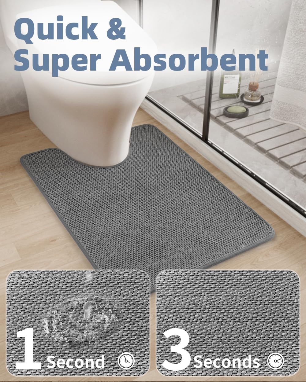 PADOOR Non-Slip Bath Mat With Rubber-Backing, Braided Absorbent Machine Washable Thin Rug for Bathroom Floor, Quick Dry, Fits Under Door, 17''x24'' Beige