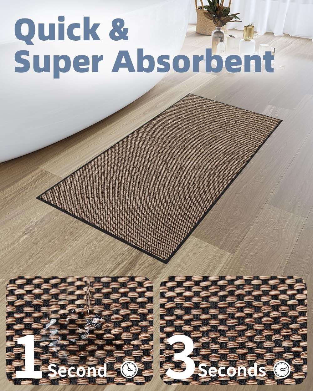 PADOOR Non-Slip Bath Mat With Rubber-Backing, Braided Absorbent Machine Washable Thin Rug for Bathroom Floor, Quick Dry, Fits Under Door, 17''x24'' Beige