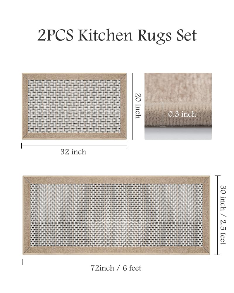 PADOOR Non Slip Kitchen Rugs Sets of 2 - Extra Large 2.5'x6' + 20"x32" Runner Rugs for Kitchen Floor Non Skid Washable, Absorbent Kitchen Mat for in Front of Sink 2 Piece Grey