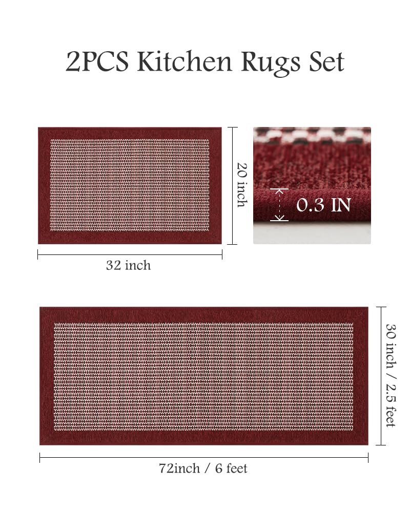 PADOOR Non Slip Kitchen Rugs Sets of 2 - Extra Large 2.5'x6' + 20"x32" Runner Rugs for Kitchen Floor Non Skid Washable, Absorbent Kitchen Mat for in Front of Sink 2 Piece Grey