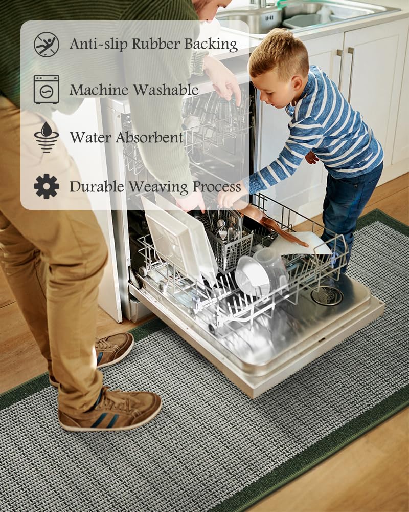 PADOOR Non Slip Kitchen Rugs Sets of 2 - Extra Large 2.5'x6' + 20"x32" Runner Rugs for Kitchen Floor Non Skid Washable, Absorbent Kitchen Mat for in Front of Sink 2 Piece Grey