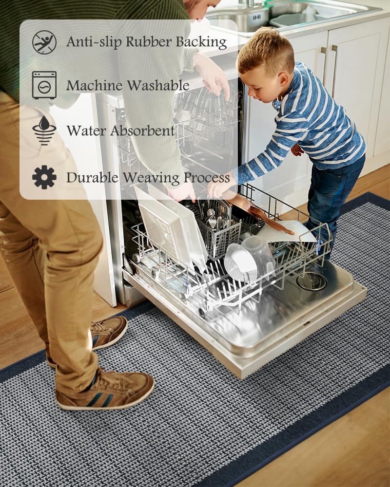 PADOOR Non Slip Kitchen Rugs Sets of 2 - Extra Large 2.5'x6' + 20"x32" Runner Rugs for Kitchen Floor Non Skid Washable, Absorbent Kitchen Mat for in Front of Sink 2 Piece Grey