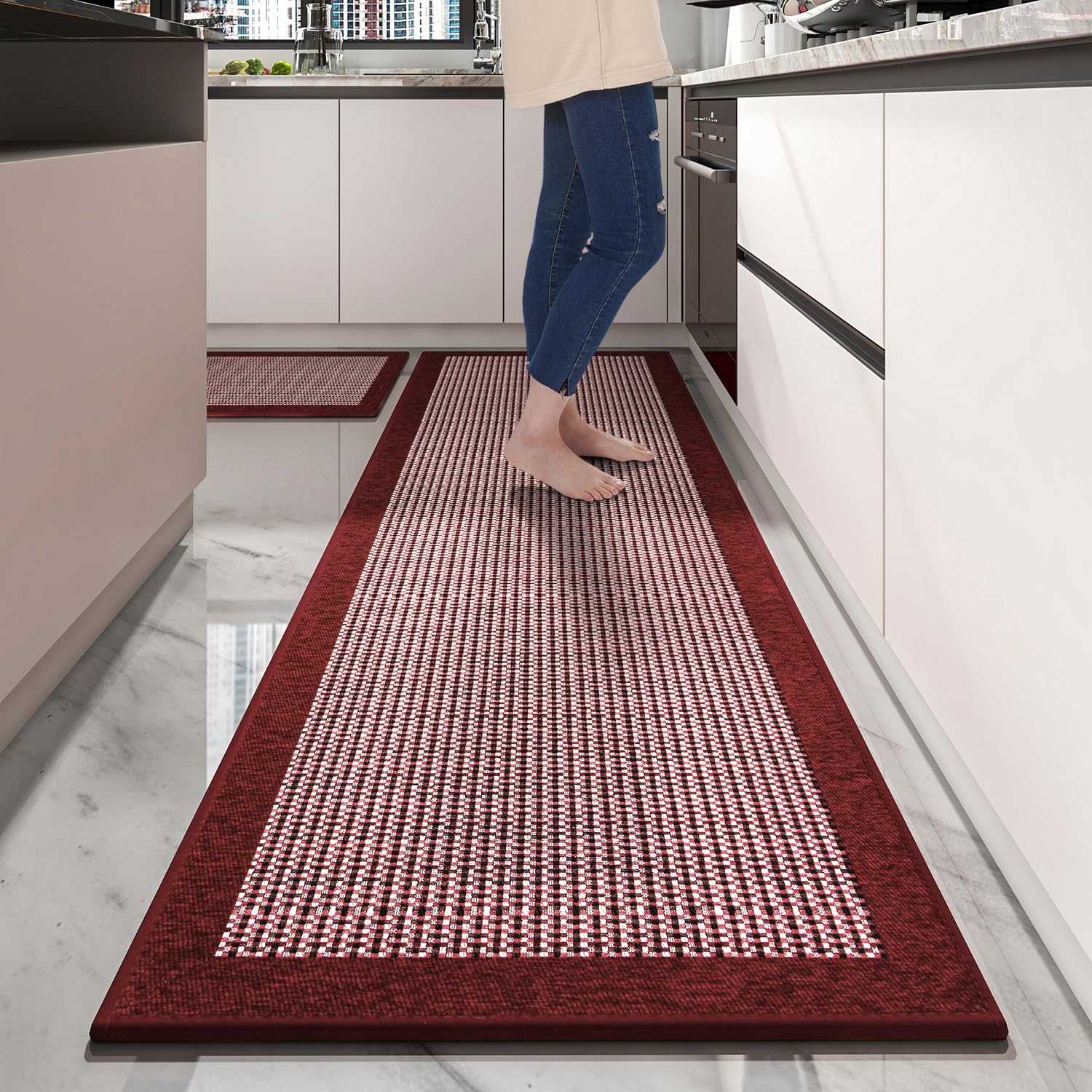 PADOOR Non Slip Kitchen Rugs Sets of 2 - Extra Large 2.5'x6' + 20"x32" Runner Rugs for Kitchen Floor Non Skid Washable, Absorbent Kitchen Mat for in Front of Sink 2 Piece Grey
