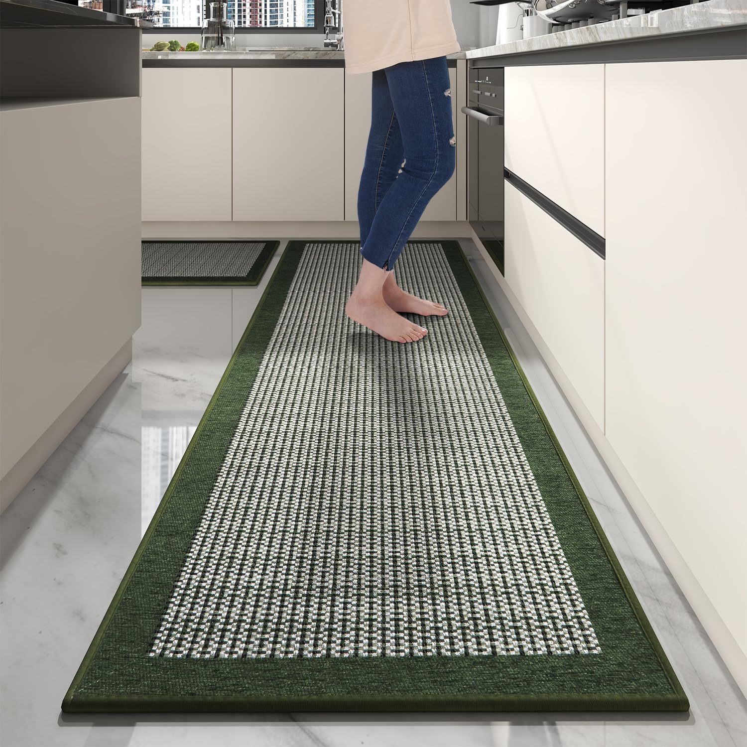 PADOOR Non Slip Kitchen Rugs Sets of 2 - Extra Large 2.5'x6' + 20"x32" Runner Rugs for Kitchen Floor Non Skid Washable, Absorbent Kitchen Mat for in Front of Sink 2 Piece Grey