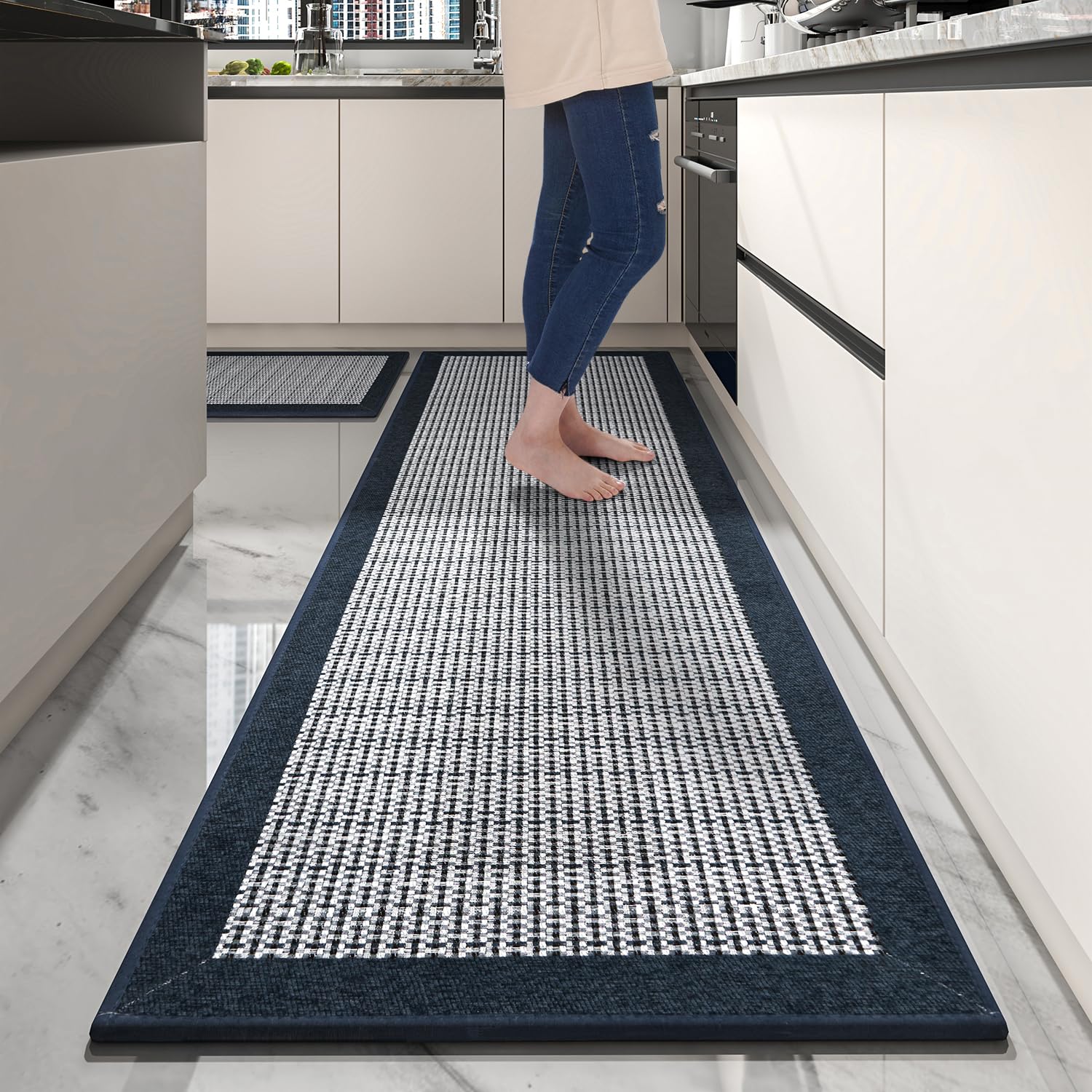 PADOOR Non Slip Kitchen Rugs Sets of 2 - Extra Large 2.5'x6' + 20"x32" Runner Rugs for Kitchen Floor Non Skid Washable, Absorbent Kitchen Mat for in Front of Sink 2 Piece Grey